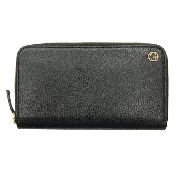 Gucci Handbags - GUCCI Interlocking GG Round Long Wallet Black Leather